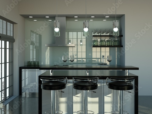 "Küchendesign - Küche schwarz weiss 2" Stockfotos und lizenzfreie