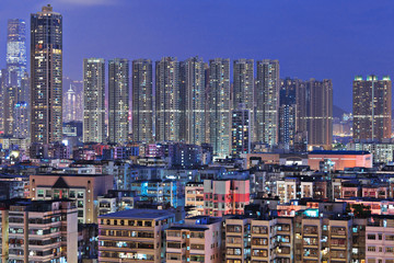 Fototapeta na wymiar Hong Kong with crowded buildings at night