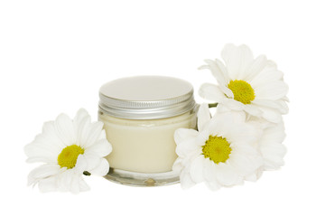 jar with cream and camomile