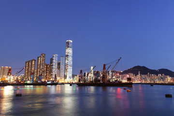 Fototapeta na wymiar Hong Kong harbour with working ship
