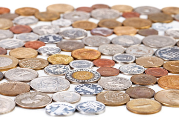 Many different coins collection, monetary concept background
