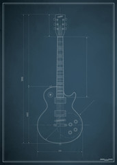 Obraz premium blueprint electric guitar with the dimensions on paper