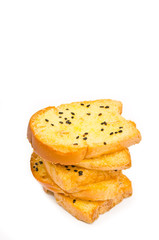 crispy bread with sesame on white background