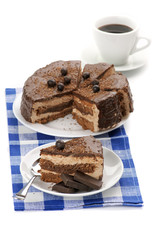 Homemade chocolate cake and coffee