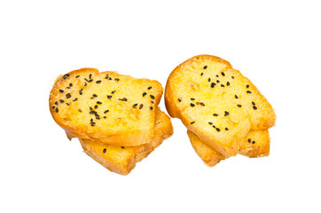 crispy bread with sesame on white background