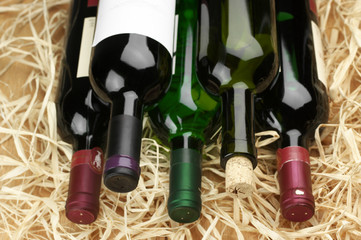 Wine bottles in straw