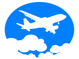 Ilustra&ccedil;&atilde;o de avi&atilde;o a voar num c&eacute;u azul