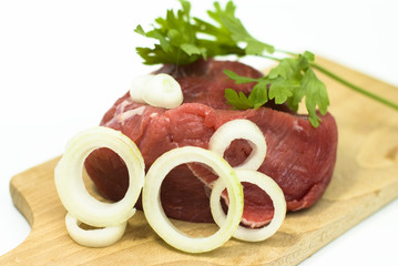 fresh meat beef with vegetables on white background