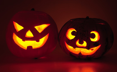 Glowing pumpkin with a candle inside