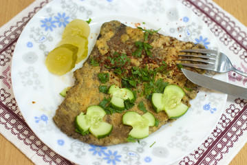 Fried mushroom Macrolepiota procera popular in Poland