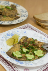 Fried mushroom Macrolepiota procera popular in Poland