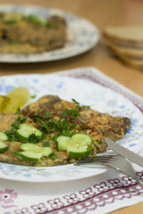 Fried mushroom Macrolepiota procera popular in Poland