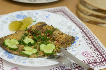 Fried mushroom Macrolepiota procera popular in Poland