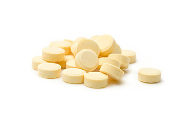 Heap of pills isolated on white background