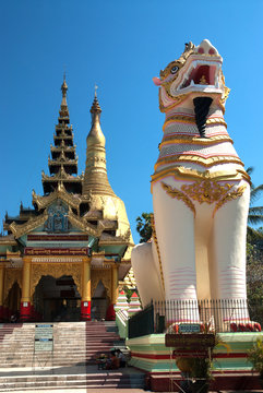 Singha is white lion guardians in temple,Myanmar.