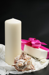 Gift box with ribbon.