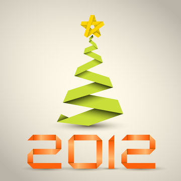 Simple vector christmas tree made from green paper stripe