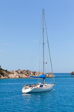 White sailboat in turkish bay
