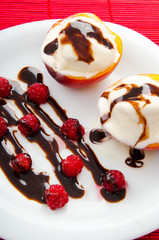 Ice cream served with berries