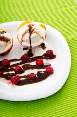 Food concept with ice cream and fruits