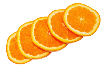 Orange slices isolated over white background.