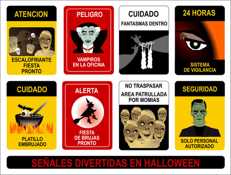 Set de ocho se&ntilde;ales divertidas para halloween