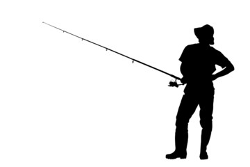 Silhouette of a fisherman holding a fishing pole