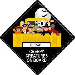 Creepy halloween creatures on board