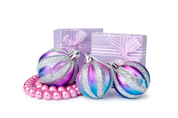 Christmas concept with baubles on white