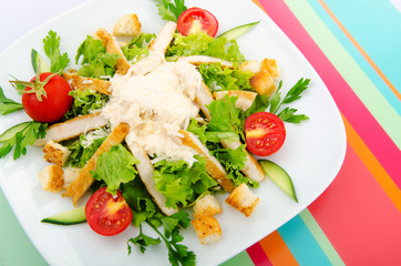Ceasar salad in the plate