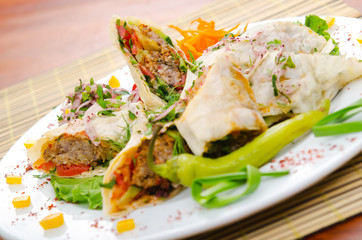 Kebab served in the plate