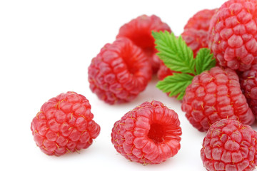 Ripe raspberry with leaves