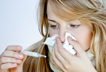 a simple girl with a thermometer
