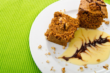 Cake with sweet sauce in plate