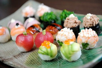 close-up shot of traditional fresh Japanese sushi ball