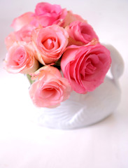Fototapeta premium Bouquet of white and pink roses in the pot