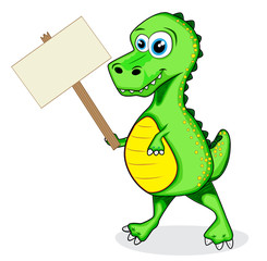cute dinosaur t-rex holding wood sign