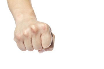 Mano, pugno, fondo bianco