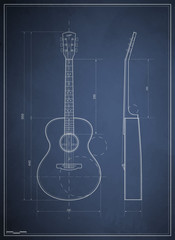 Naklejka premium blueprint drawing six-acoustic guitar