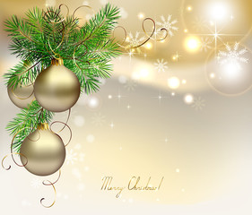 light Christmas background with silver evening balls