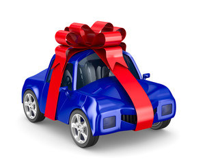 car in gift packing. Isolated 3D image