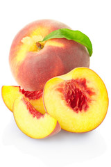 Fresh peach fruit isolated on white, clipping path included