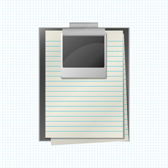 Clipboard, blank paper and photo