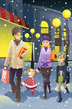 Shopping family in winter