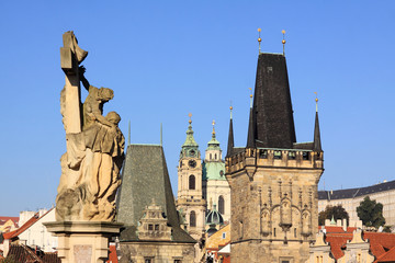 Prague Lesser Town with Charles Bridge Statue, Czech Republic