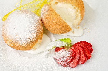 Dessert of ice-cream at biscuit