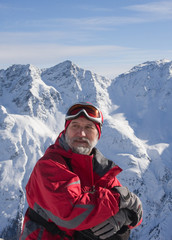 Skier mountains in the background