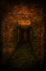 Young woman lost in spooky dirty corridor © tigger11th