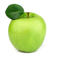 Green apple with leaves