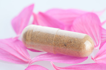 Pills closeup on the leaf